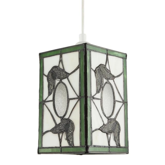 Happy Homewares Traditional Lantern Tiffany Pendant Lighting Shade with Butterflies in Green Green Unisex