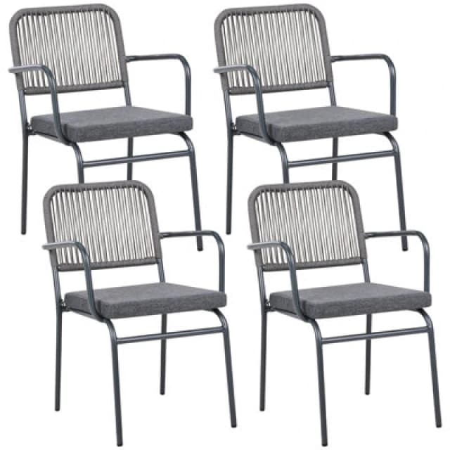 Beliani Set Of 4 Garden Chairs With Cushions Taceno Metal Grey