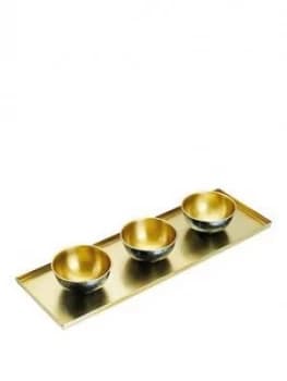 Kitchencraft ArtesÀ Hammered Brass Serving Platter With 3 Serving Bowls