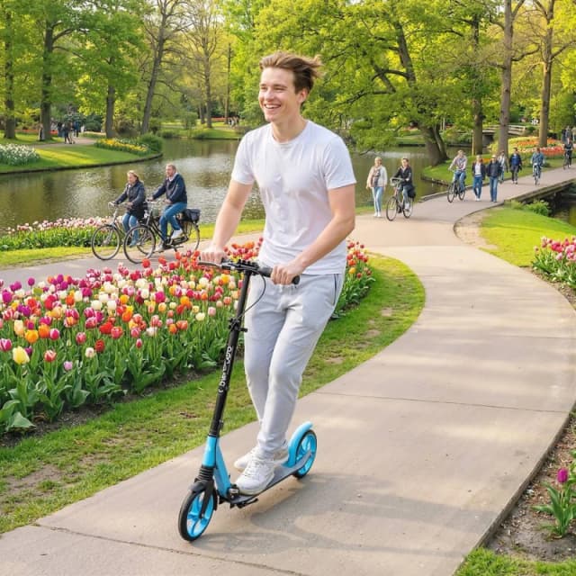 HOMCOM Folding Kick Scooter for 14+ w/ Adjustable Height in Blue Blue Unisex