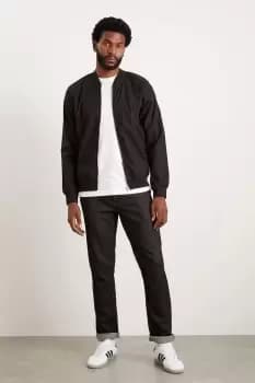 Slim Fit Black Linen Bomber Jacket