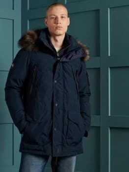 Superdry Premium Down Parka Coat - Navy, Size XL, Men