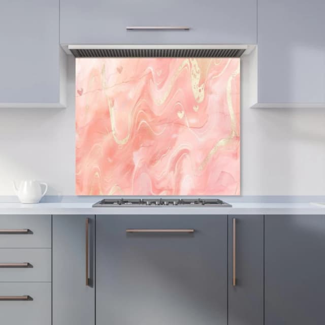 Warren Reed - Designer Salmon Pink Hearts Marble Effect Kitchen Splashback Size: 600mm x 750mm Pink Unisex 600mm x 750mm