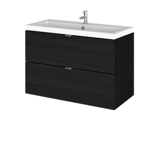 Hudson Reed Fusion Wall Hung 2 Drawer Vanity Unit & Polymarble Basin, Sink Vanity Unit, Charcoal Black, 800mm