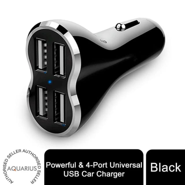 Aquarius Aquarius 4-Port USB Car Charger-Black, Universal & Powerful