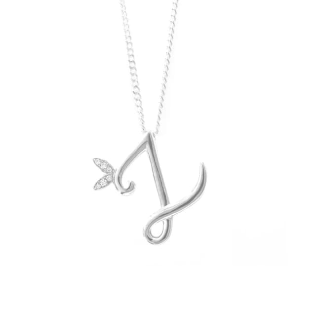 Say It With Winged Diamond Initial Necklace - Sterling Silver - Z/18" Size: 18" Silver Unisex 18"