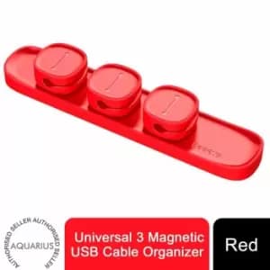 AQUARIUS Universal 3 Magnetic USB Cable Organizer, Red