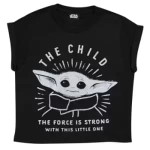 Star Wars: The Mandalorian Girls The Force Is Strong The Child Cropped T-Shirt (11-12 Years) (Black)