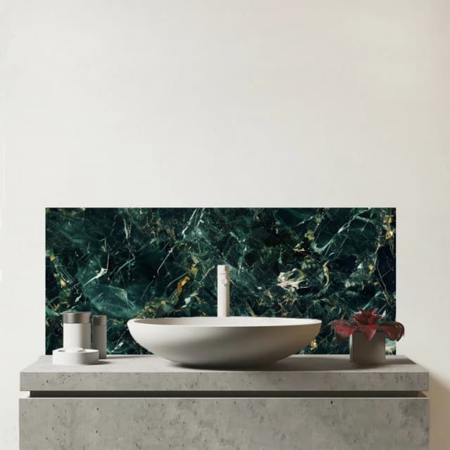 Warren Reed - Designer Deepest Green Quartz Effect Glass Bathroom Splashback Green Unisex