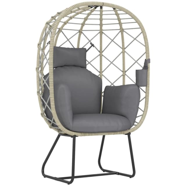 Outsunny Rattan Garden Egg Chair with Thickened Cushion, Headrest, Grey 867-225V70CG