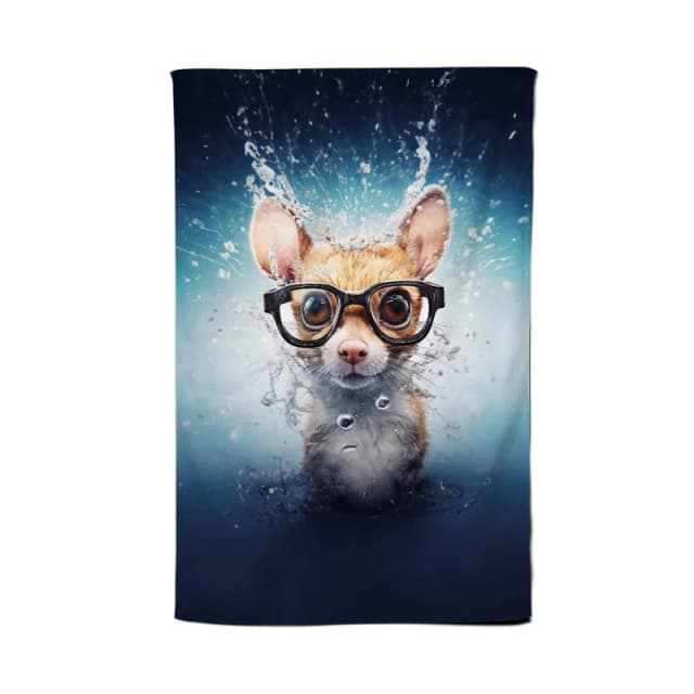 Warren Reed - Designer Splashart Doormouse With Glasses Tea Towel in Blue Blue Unisex