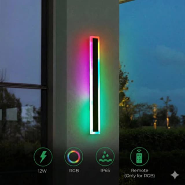 ENER-J 60cm RGB LED Wall Light Bar IP65 Waterproof Colour Changing Black Unisex