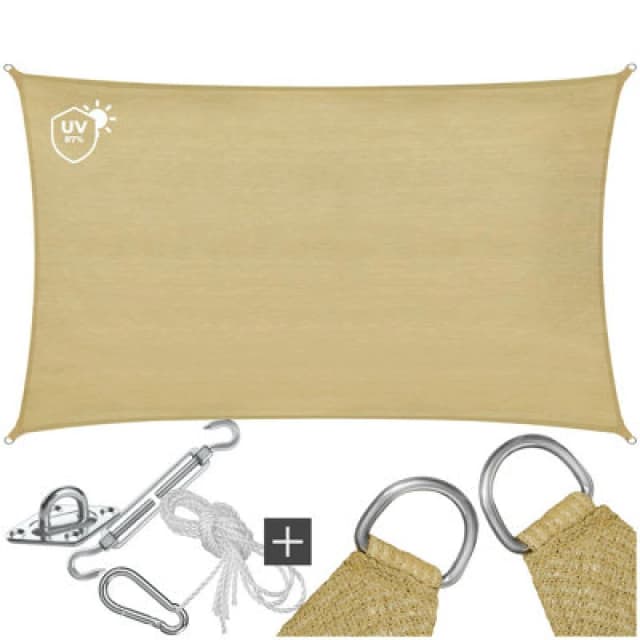 Tectake Sun Sail Sonny, Uv Protected, Water-Resistant And Anti-Tear - 4 X 6 M - Sand