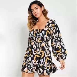 I Saw It First Ditsy Floral Milkmaid Long Sleeve Mini Dress - Multi