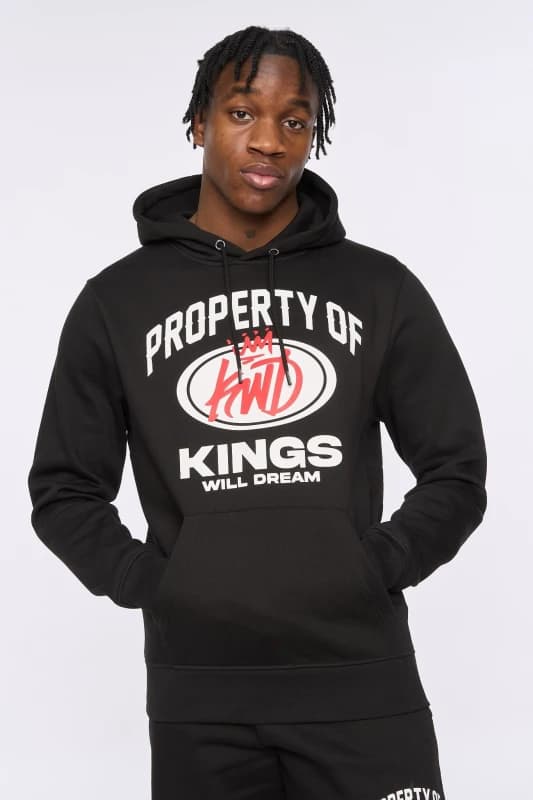 Kings Will Dream Mens Prop Mens Overhead Hoodie - Dual-Texture Raised Graphics & Premium Brush-Back Fleece in Black Size: Medium Black Male M