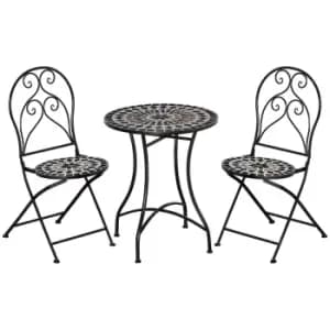 Outsunny 3pc Mosaic Garden Bistro Set with Coffee Table and 2 Folding Chairs