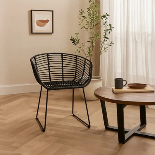 Orsina Versatile Black Natural Rattan Chair, Sturdy Rattan Arm Chair, Easily Maintained Rattan Dining Chair