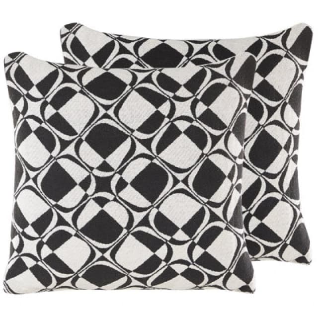 Beliani Set Of 2 Decorative Cushions Koture Cotton 45 X 45cm Black/ White Geometric Pattern