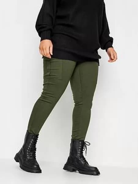 Yours Cargo Grace Jegging Khaki, Green, Size 14, Women