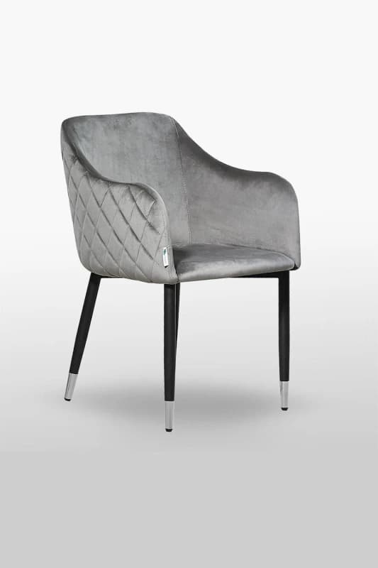 Life Interiors Life Interiors Single Verona Velvet Dining Chair with Quilted Back & Black Legs - Modern Accent Chair with Silver Foot Caps in Grey Gre