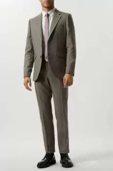 Slim Fit Neutral Basketweave Tweed Suit Jacket