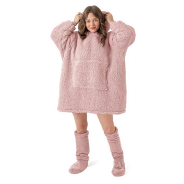 Velosso Teddy Oversized Hoodie Blanket One Size Fits All in Pink Pink Unisex One Size