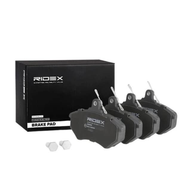 RIDEX 402B0958 Brake pad set Front Axle, not prepared for wear warning indicator, with spring, with anti-squeak plate Brake Pad Set,disc brake (402)