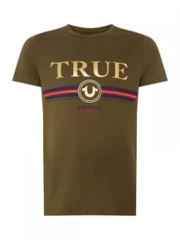 Mens True Religion Stripe Logo T Shirt Khaki