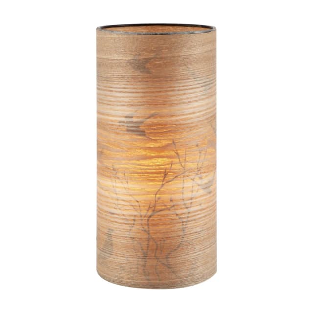 Happy Homewares Bamboo Wood Effect Table Lamp with Black Birds & Trees Inner Lining in Brown Brown Unisex