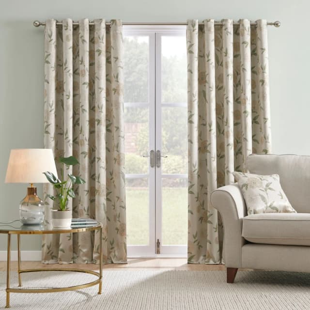 Dreams & Drapes 'Dahlia' Self Lined Dim-out Pair of Eyelet Curtains Natural