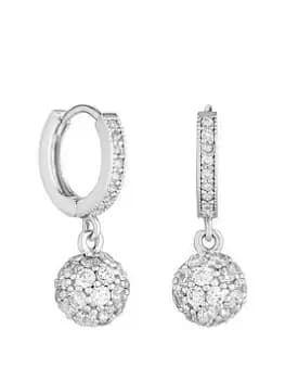 Jon Richard Rhodium Plated Micro Pave Ball Drop Hoop Earrings