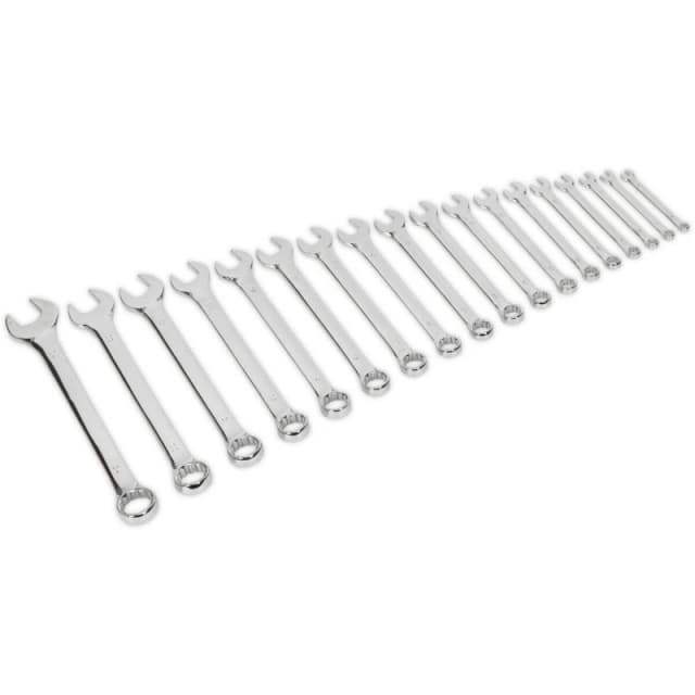 Loops 18pc Slim Handled Combination Spanner Set -12 Point Metric Ring Open Head Wrench Multi