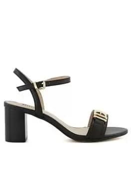 Dune London Dune Wf Jessie Branded Buckle Heeled Sandal - Black/-Leather, Black, Size 4, Women