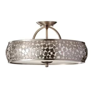 3 Light Semi Flush Ceiling Light Brushed Steel, E27