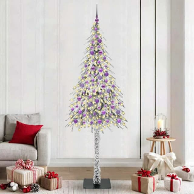 vidaXL Christmas Tree with 300 LEDs, Lilac Balls White 210cm PE and Steel, White 3396248