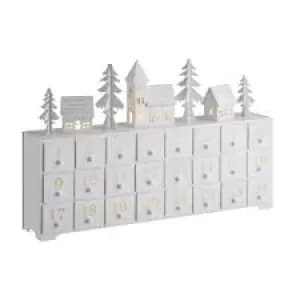 LED White Wooden Advent Calendar with Christmas Scenery