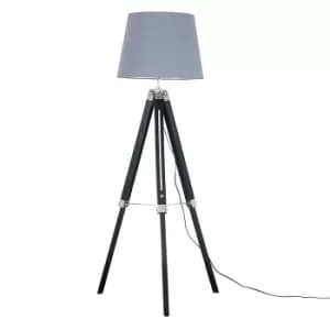 Clipper Black and Chrome Tripod Floor Lamp with Grey Aspen Shade