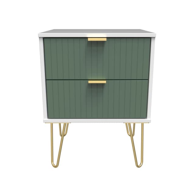 Linear Ready Assembled Matt Green & White 2 Drawer Wide Bedside Chest (H)505mm (W)395mm (D)415mm
