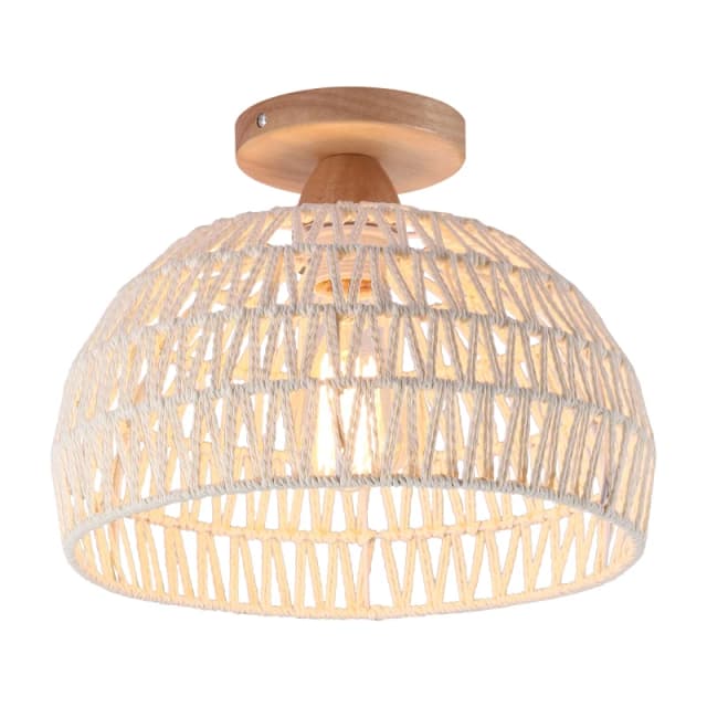 Garwarm Rattan Ceiling Light, Boho Semi Recessed Ceiling Light, E27 Vintage Chandelier Rustic White rattan Lamp, Bulb not included White Unisex