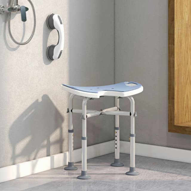HOMCOM Aluminium Shower Stool for Elderly Disabled Non-Slip Bath Stool Blue - Light Blue TJ Hughes 5061025010301