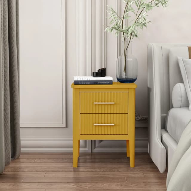 Cabinet Bits Palau 2 Drawer Bedside Table in Mustard Mustard Unisex