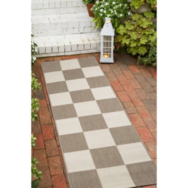 Melrose Eden County Chequered Indoor Outdoor Natural 1mm Pile Height Area Runner Rug - 67/200Cm