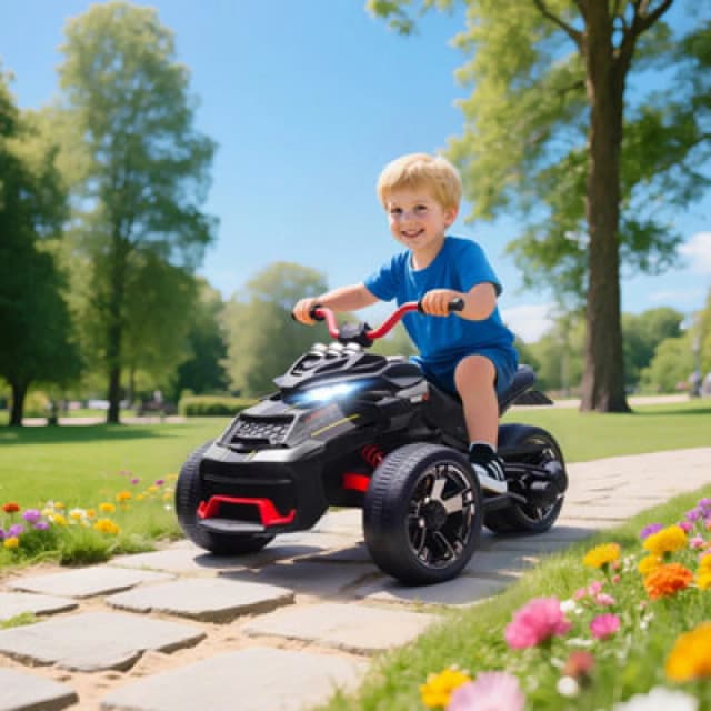 AIYAPLAY 12V Kids Electric Ride On Car, Battery Powered Ride On ATV, Black 370-401V70BK