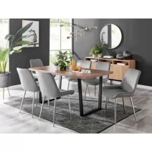 Furniture Box Kylo Brown Wood Effect Dining Table and 6 Grey Pesaro Silver Chairs