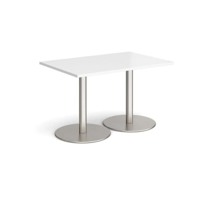 Monza Rectangular Cafe and Bistro Dining Table with Flat Round Brushed Steel Base - Top 1200mm x 800mm - White