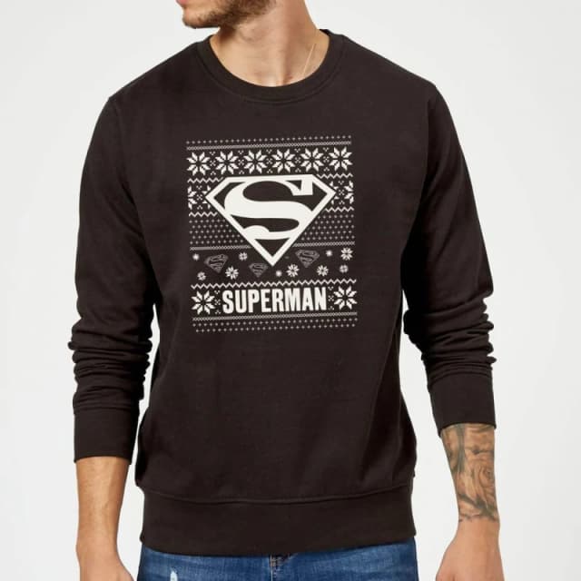 DC Superman Christmas Knit Logo Black Christmas Jumper - L
