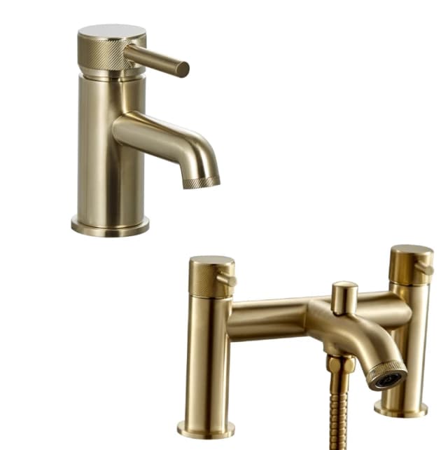 Balterley Mono Basin Tap & Bath Shower Mixer Set - Brushed Brass in Metallics Metallics Unisex