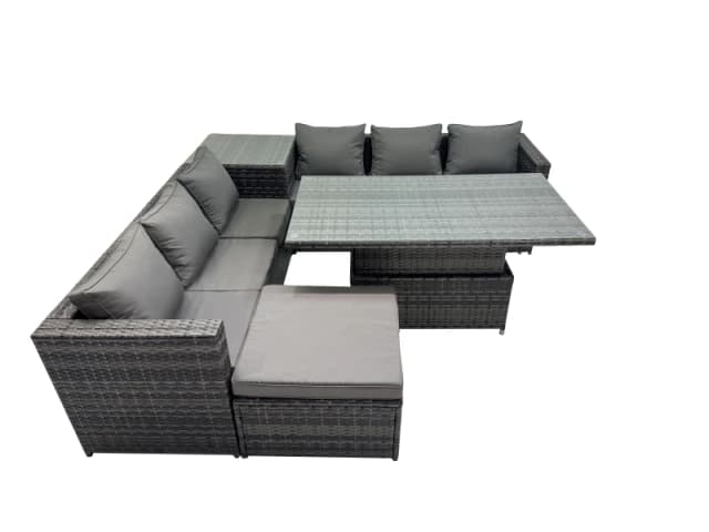 Fimous 7 Seater Outdoor Garden Rattan Furniture Set with Big Stool Dark Grey Dark Grey Unisex