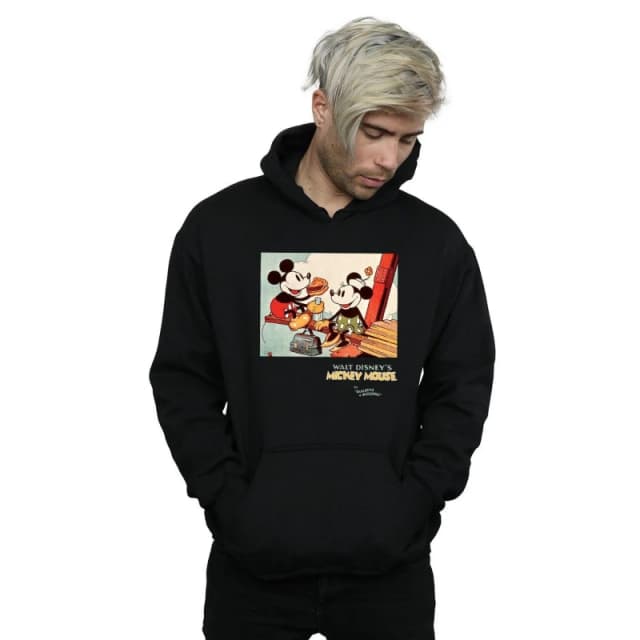 Disney Men Mickey Mouse Building A Building Hoodie in Black Size: Small Black S Male 5057972616727