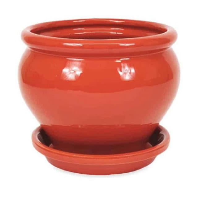 Verano Spanish Ceramics Dipped Blue Hand Painted Outdoor Garden Bola Plant Pot & Drainage Plate (D) 25cm Red unisex